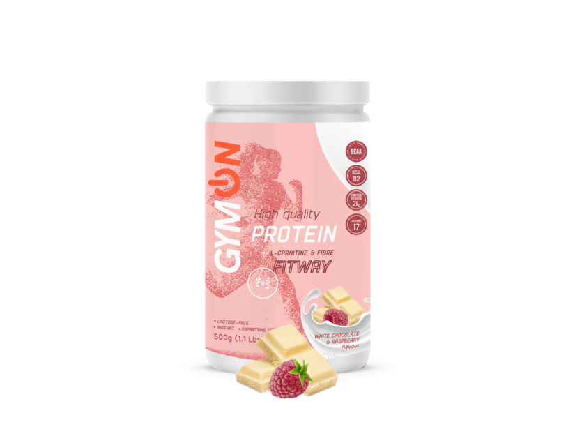 GymOn Aviečių ir balto šokolado skonio baltymų kokteilis moterims FITWAY (be laktozės) 500 g
